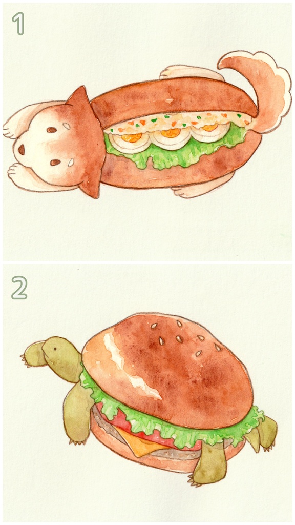 【原画】しばいぬサンドとかめバーガー
