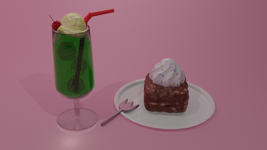 【３Dモデル】クリームソーダ＆チョコレートスコーン