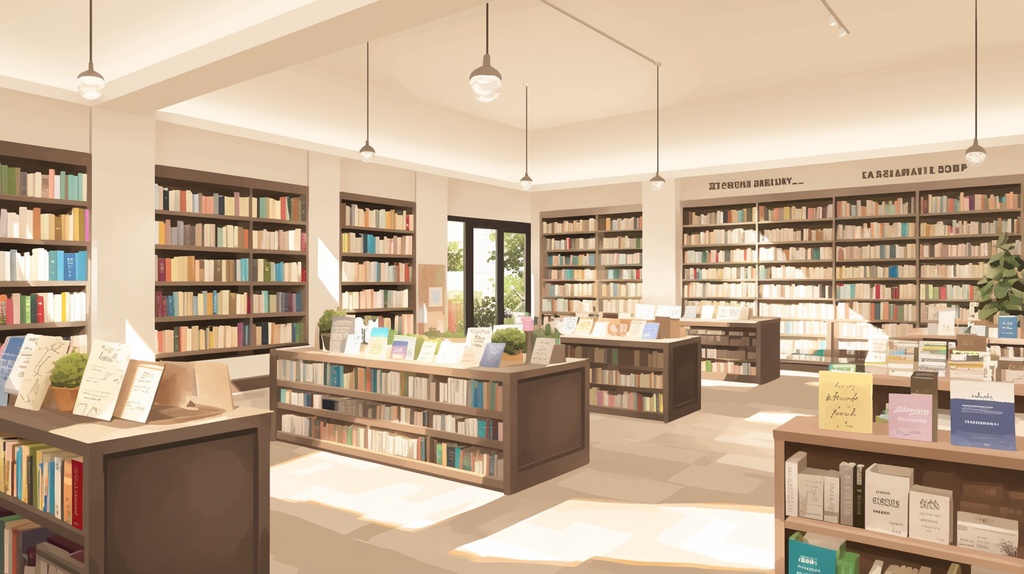 本屋、書店、古書店の店内の背景素材。16枚セット