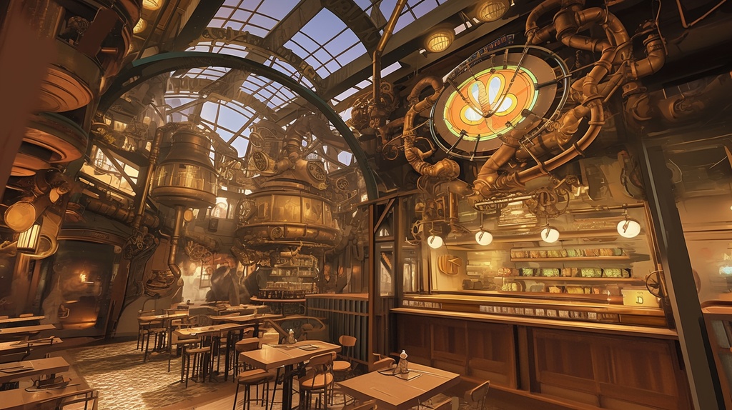 スチームパンクなレストラン、ダイナー、カフェな店の背景素材。１１枚セット