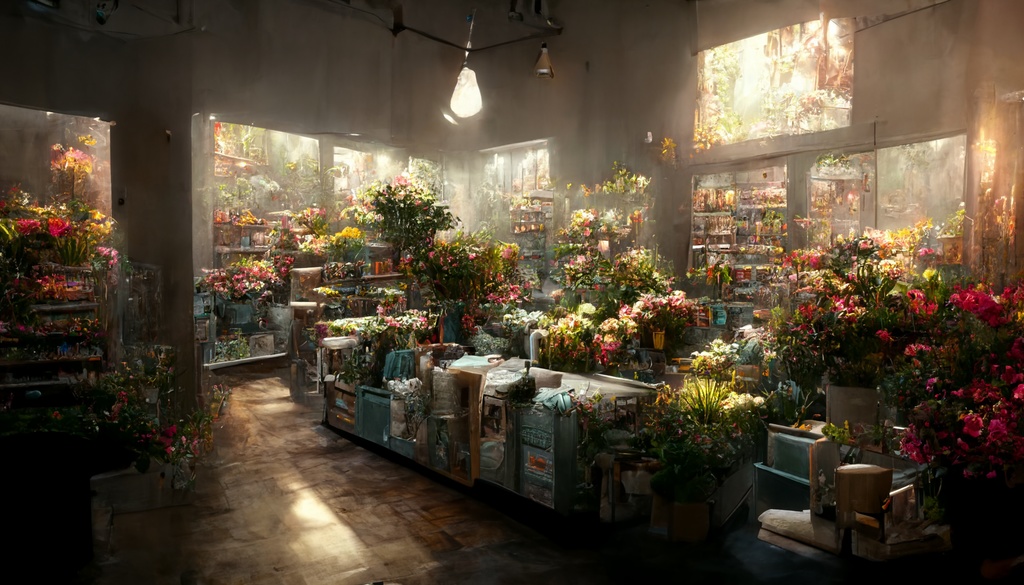 薄暗い花屋