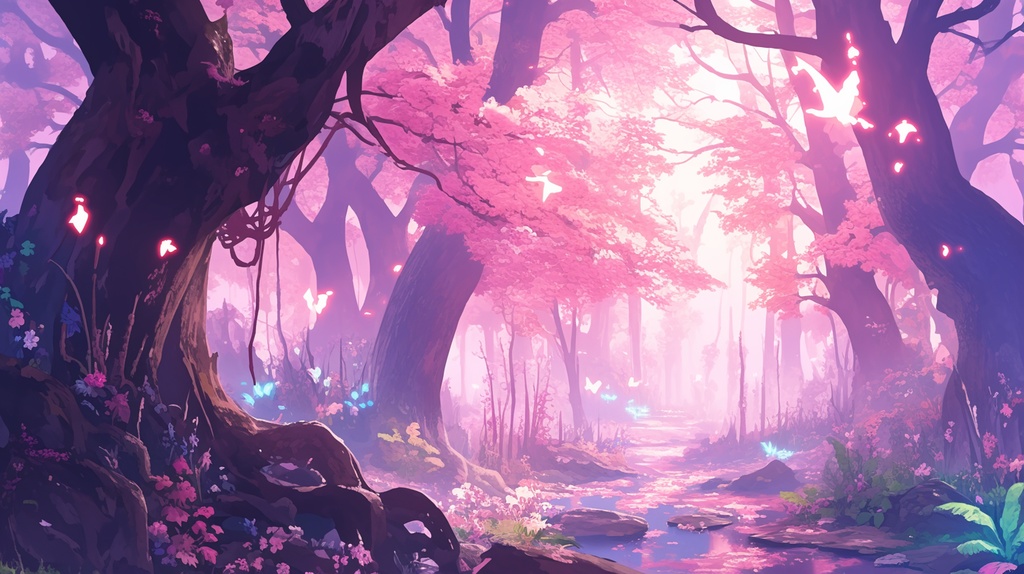 ピンクな森林の背景素材。９枚セット