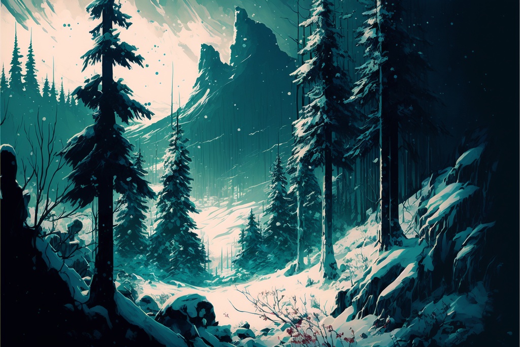 雪山。冬の森な背景素材１～４