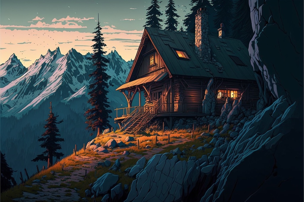 山の家、ロッジな背景素材１～４