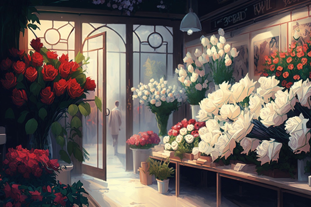 花屋の店内の背景素材①。１０枚セット