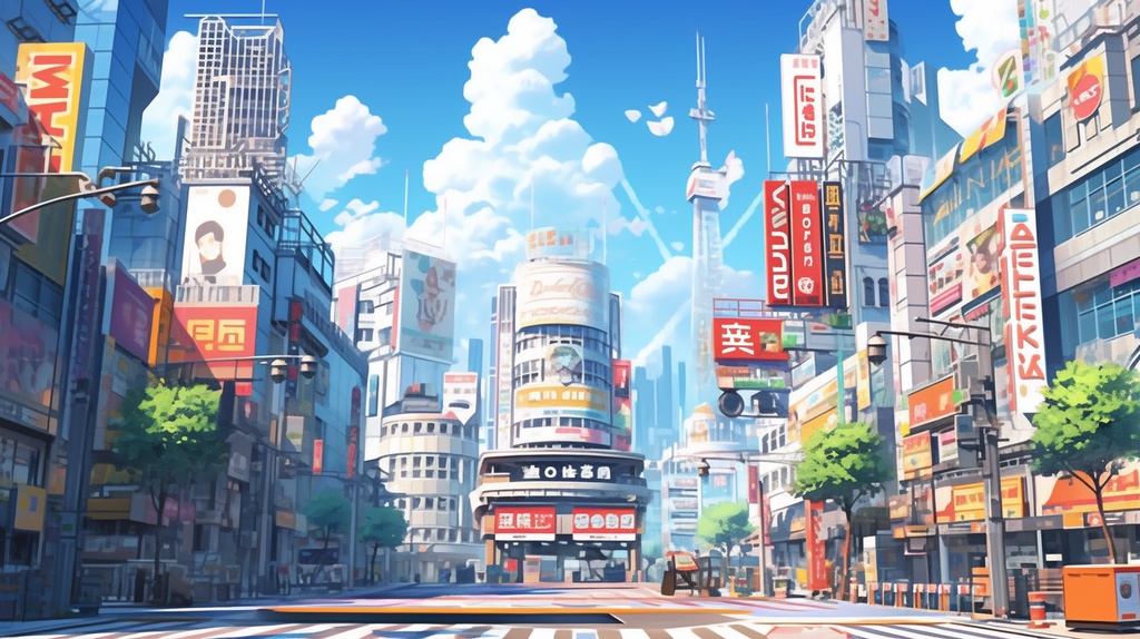 都会、繁華街、東京風な背景素材１～８