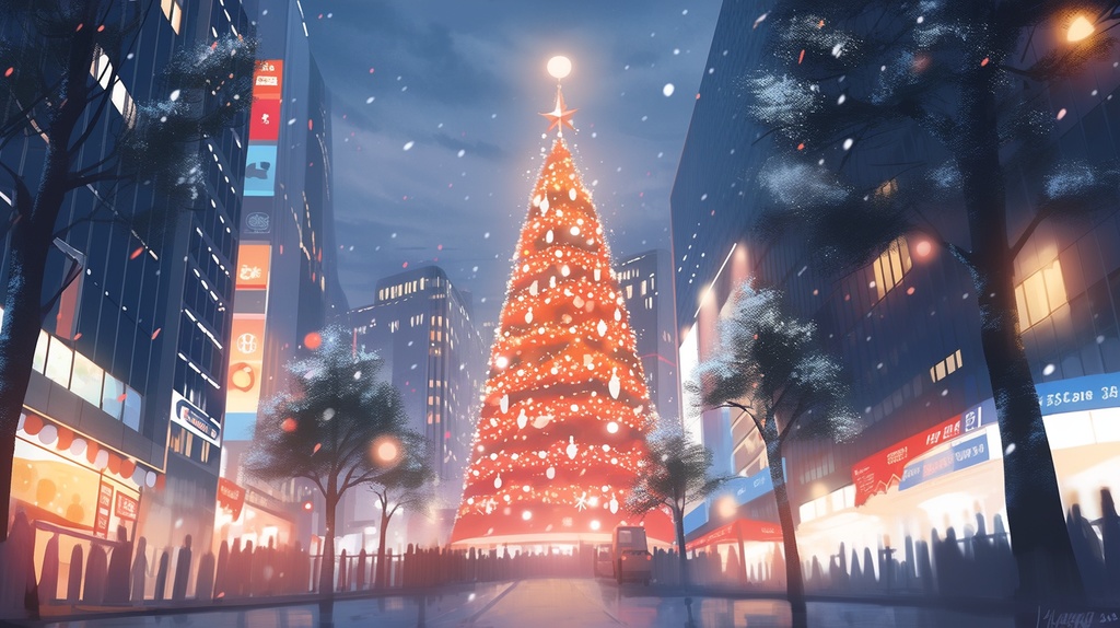 冬、クリスマスな街の背景素材１～９