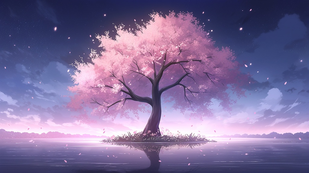 湖、草原、崖、山の桜の背景素材１～１５