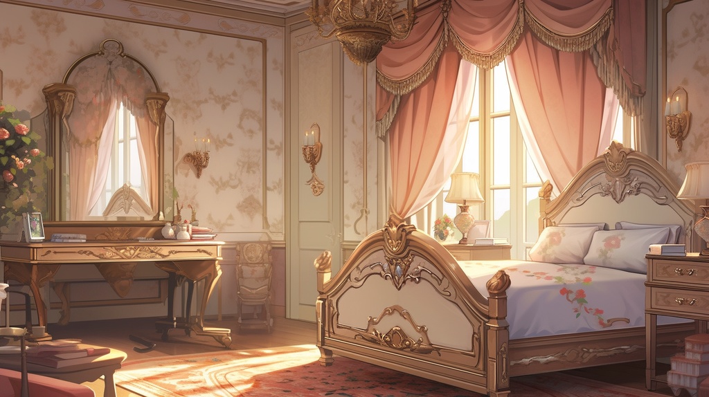 洋館、洋風な寝室。ロココ調、ビクトリアン調な背景素材１～９