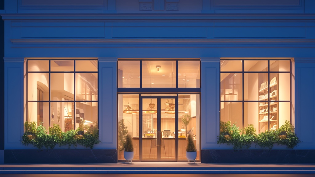 店舗の外観。商店、スーパー、パン屋、雑貨屋、ガソリンスタンドなどの背景素材1~12