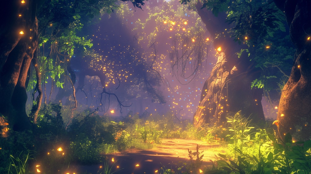 幻想的、ファンタジーな魔法の森と小屋の背景素材②。13枚セット
