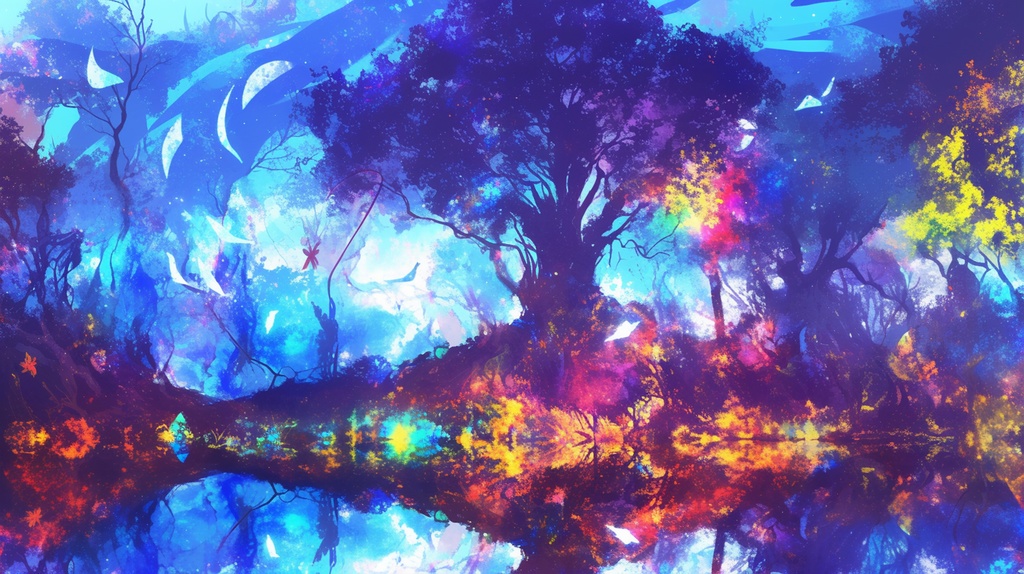 幻想的、ファンタジーな魔法の森と小屋の背景素材②。13枚セット