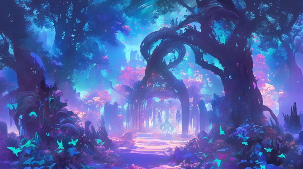 幻想的、ファンタジーな魔法の森と小屋の背景素材②。13枚セット