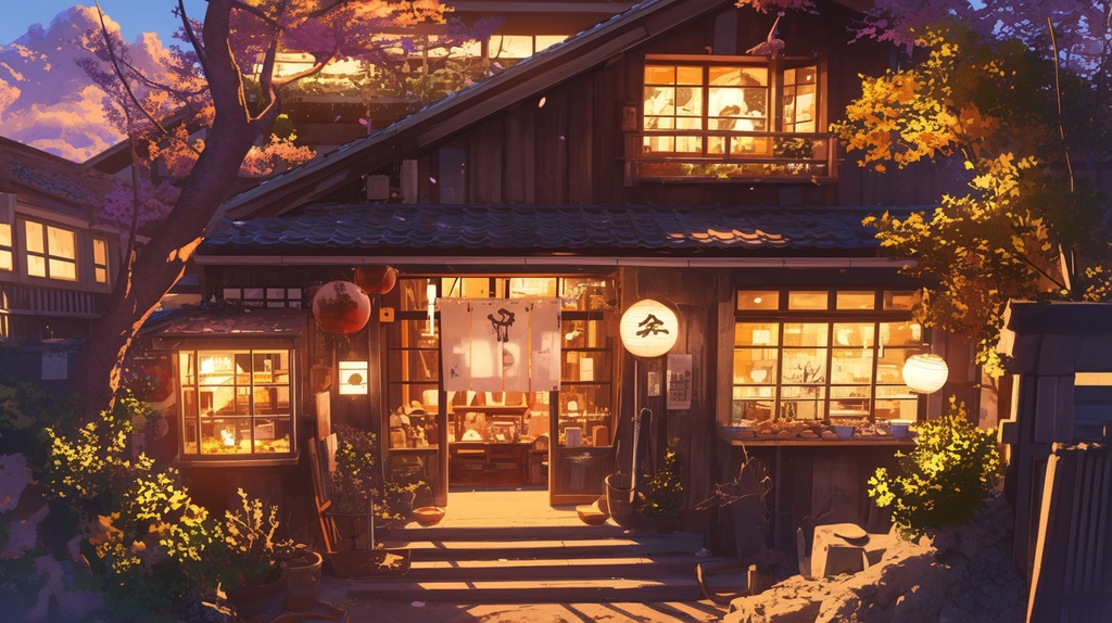 店舗の外観。個人商店、花屋、飲食店、雑貨屋、本屋などの背景素材１５枚セット