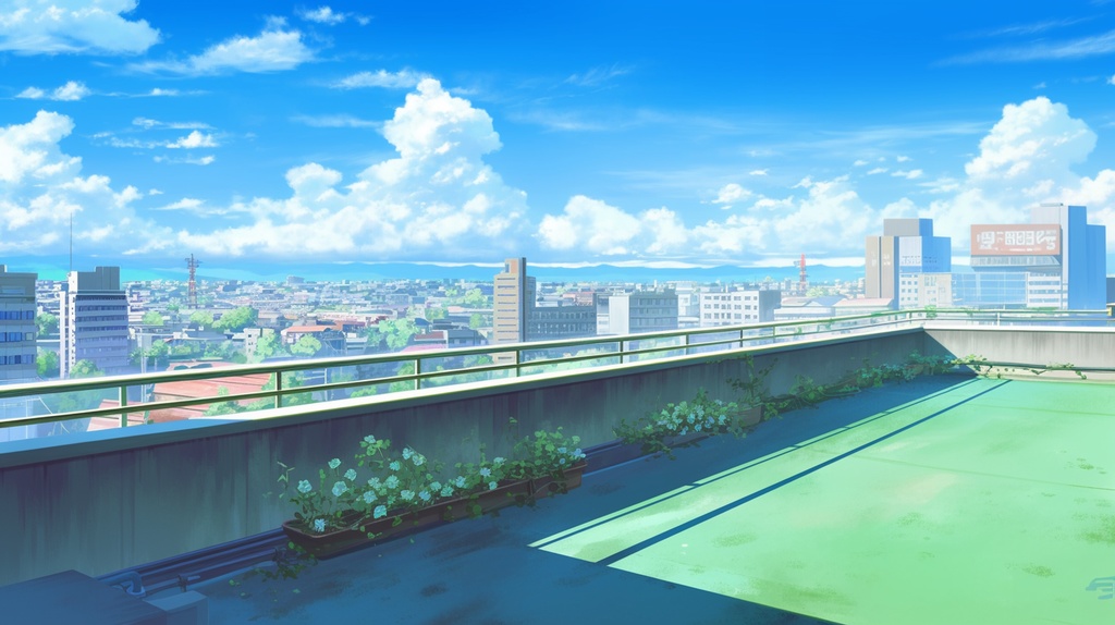 都会のビルの屋上の背景素材。10枚セット