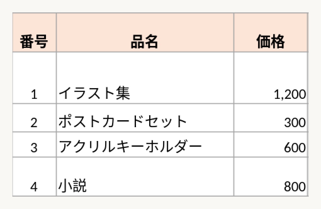 値札の記入表|品名・価格・ひとことを8行入れると値札8枚(2列×4段)に並ぶ 印刷範囲は値札の部分だけ 無料 Excel形式(.xlsx)