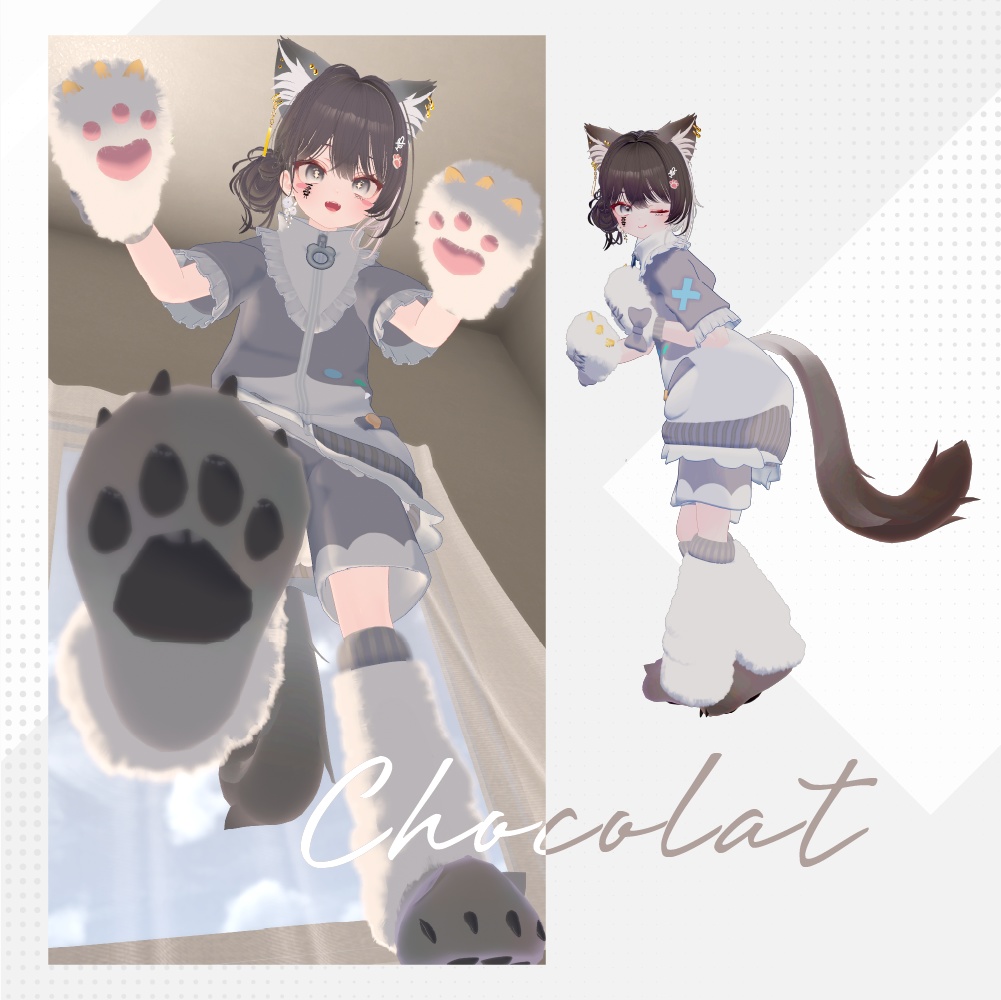 【MA対応】モフモフ動くケモ耳・しっぽ・ケモ足セット - Mofu kemo set ( ear & tail & feet ) 【4アバター対応】