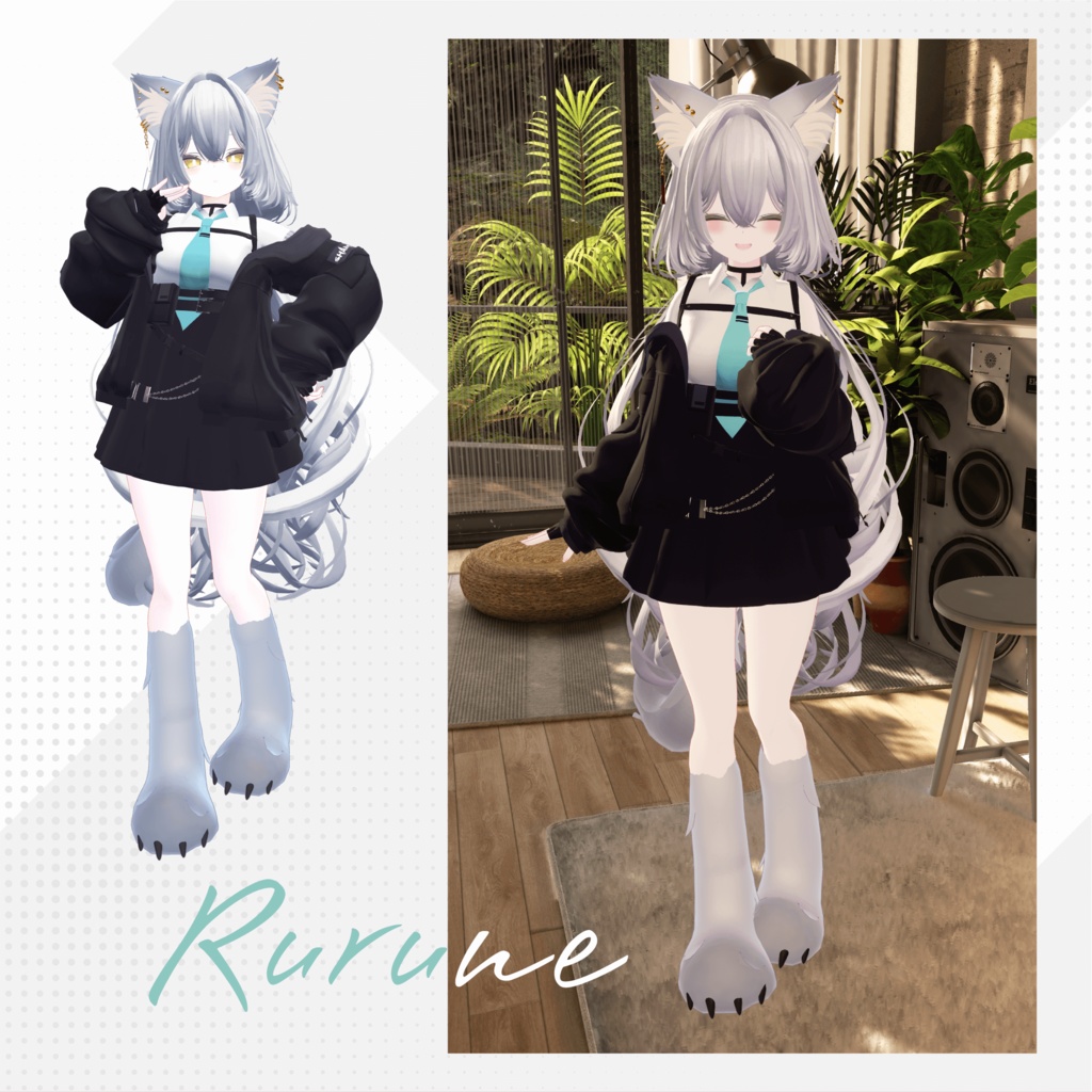 【MA対応】モフモフ動くケモ耳・しっぽ・ケモ足セット - Mofu kemo set ( ear & tail & feet ) 【7アバター対応】