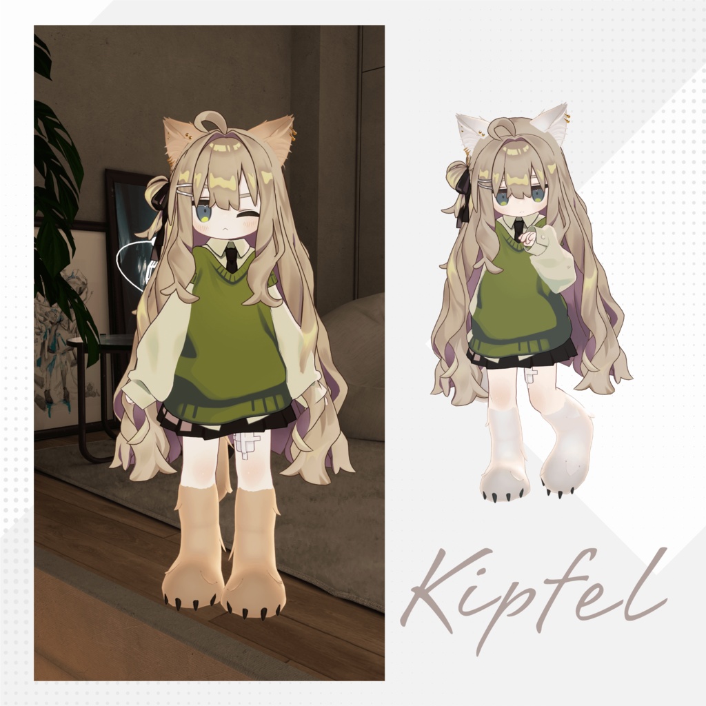 【MA対応】モフモフ動くケモ耳・しっぽ・ケモ足セット - Mofu kemo set ( ear & tail & feet ) 【7アバター対応】