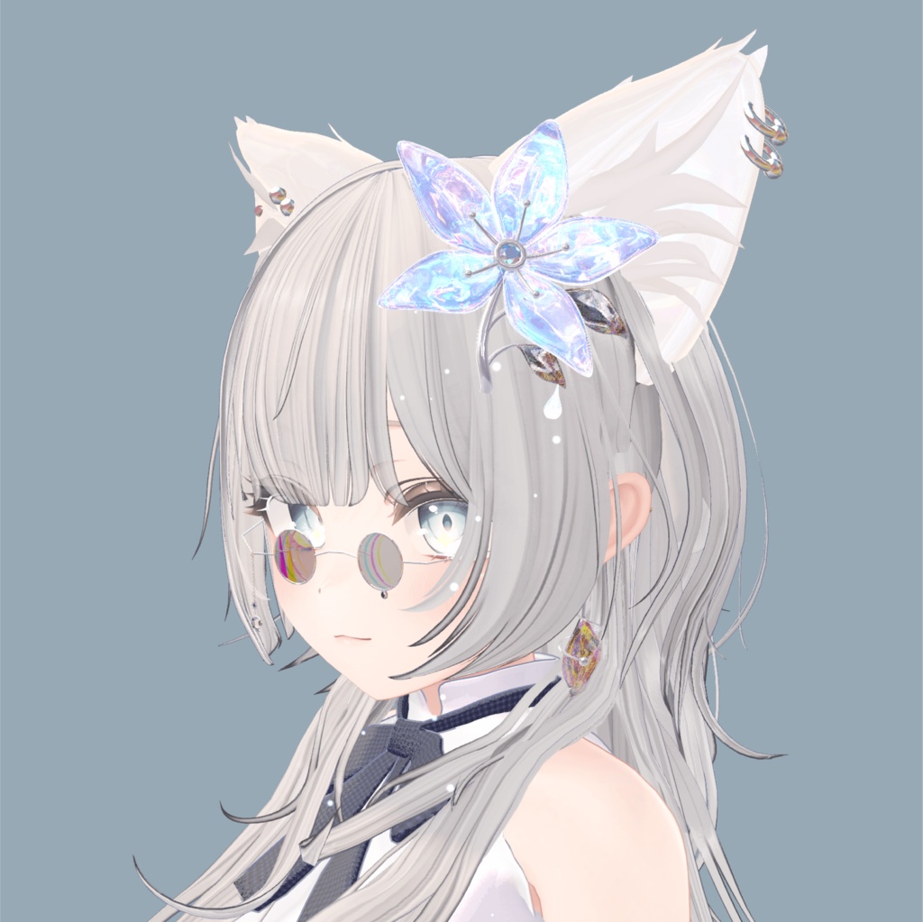 【MA対応】 粉雪が舞うアニメーションつきクリスタルの花飾り&ピアス - Tear flower jewelry【パーティクル付】