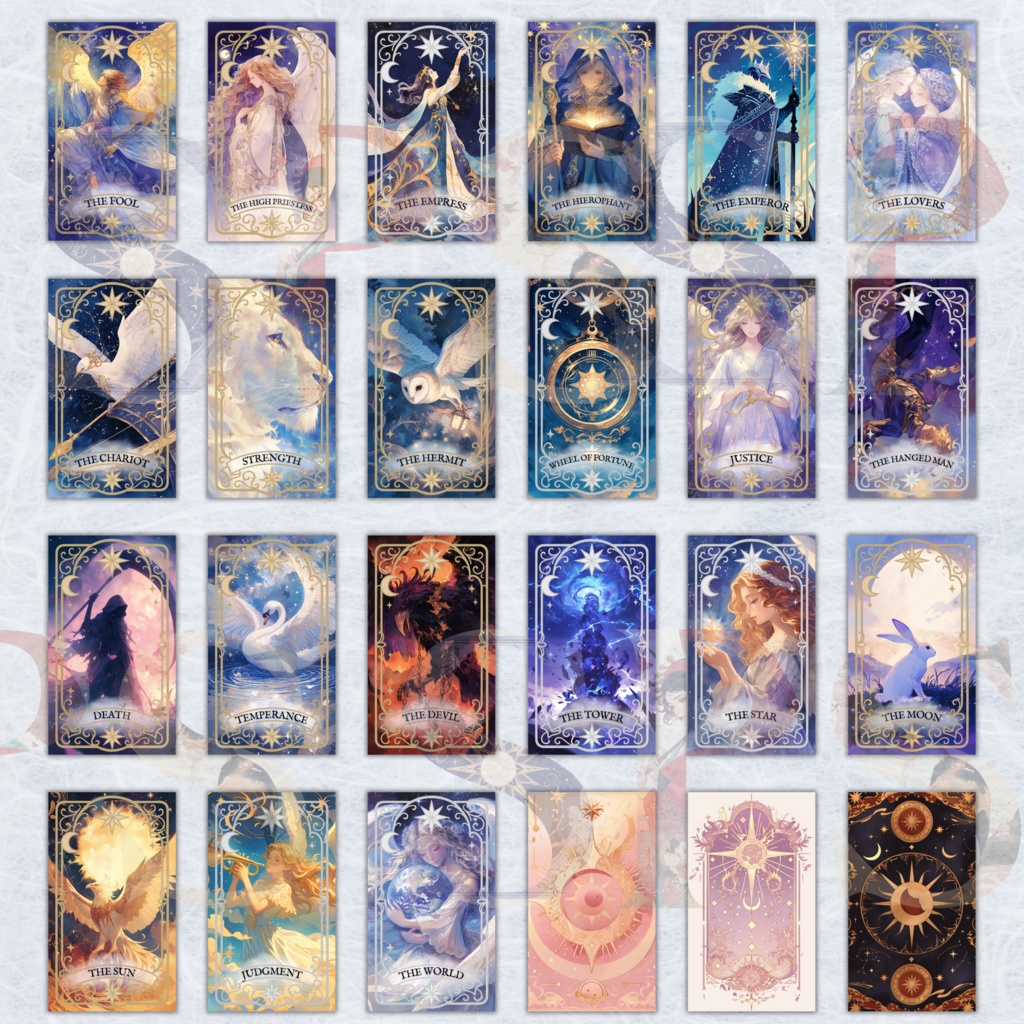 【印刷用デジタルカード】セレスティアル・タロット|大アルカナ22枚セット(PDF・PNG)