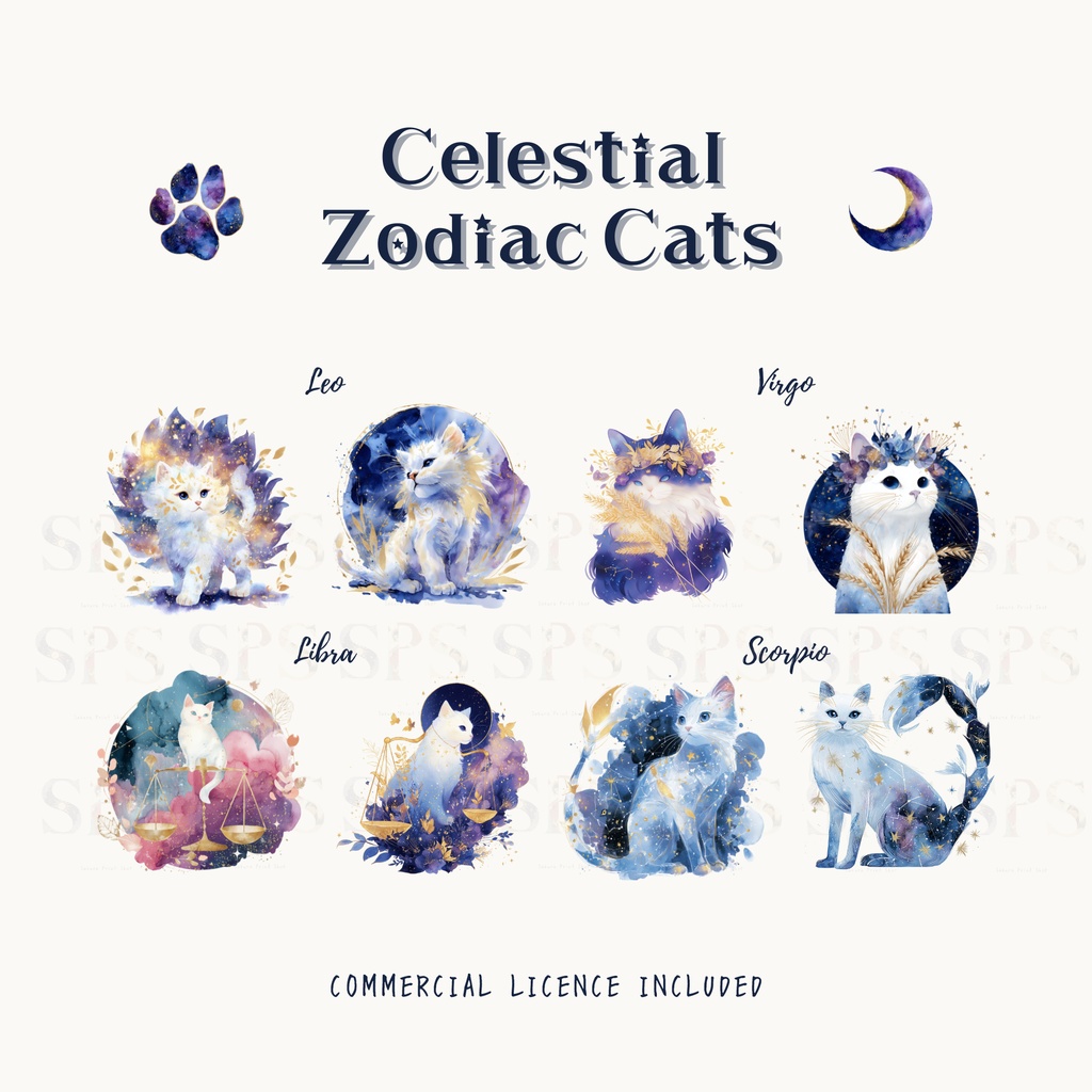 天体星座猫クリップアート素材集|Celestial Zodiac Cats(商用利用OK)