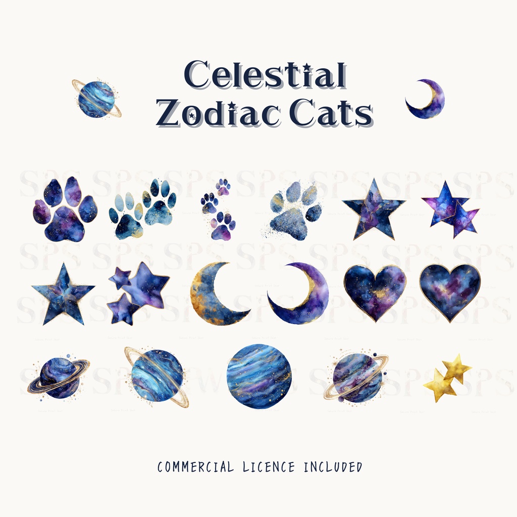 天体星座猫クリップアート素材集|Celestial Zodiac Cats(商用利用OK)