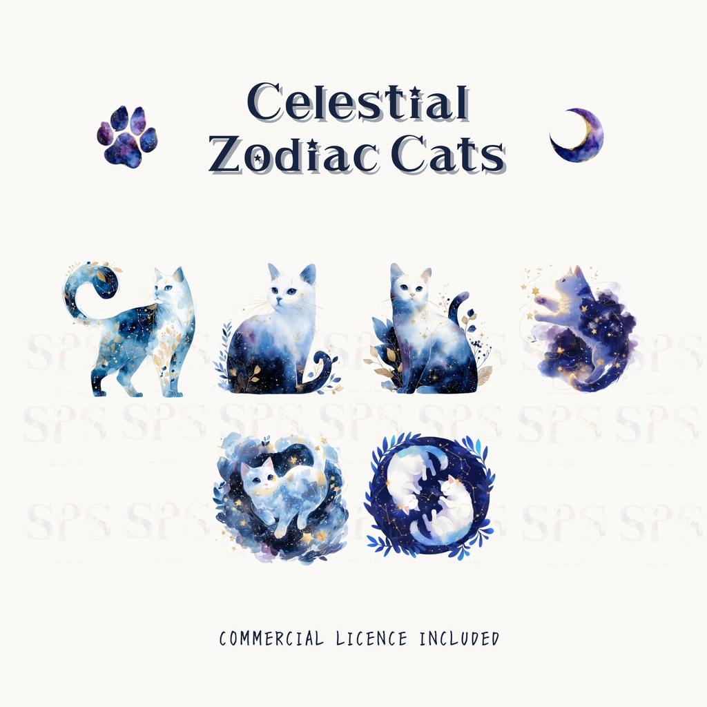 天体星座猫クリップアート素材集|Celestial Zodiac Cats(商用利用OK)