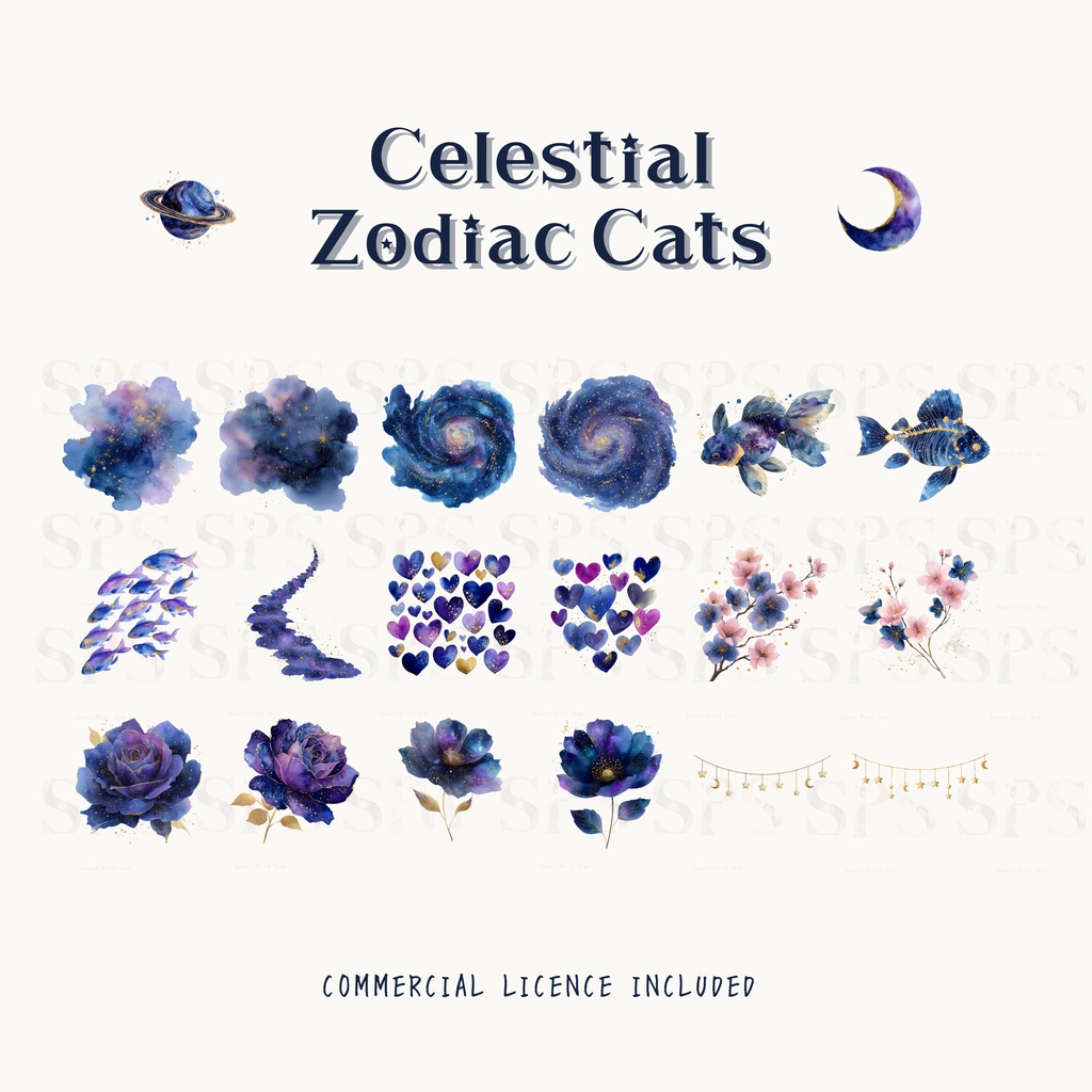 天体星座猫クリップアート素材集|Celestial Zodiac Cats(商用利用OK)