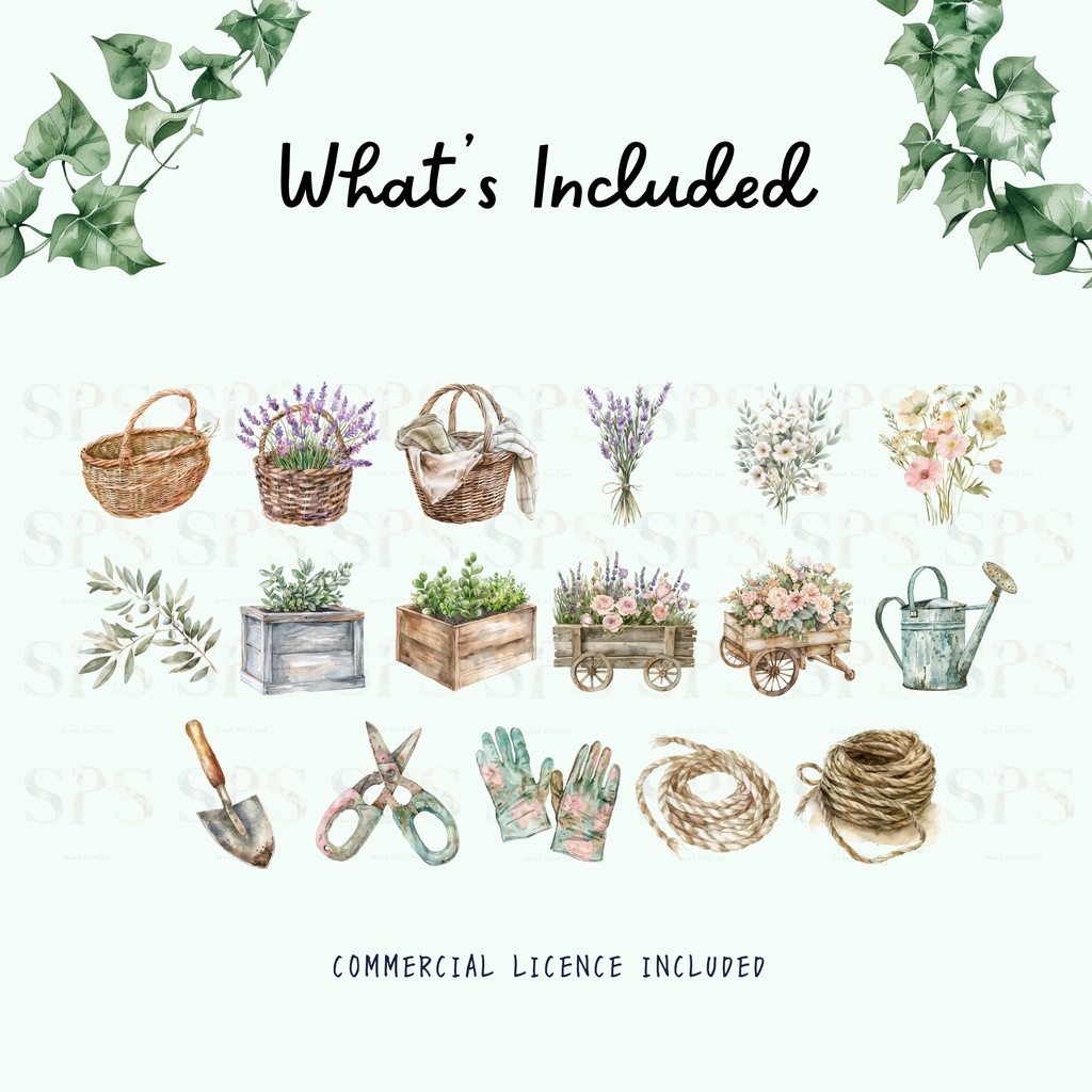 フレンチガーデン水彩クリップアート素材集|French Garden Clipart Bundle(商用利用OK)