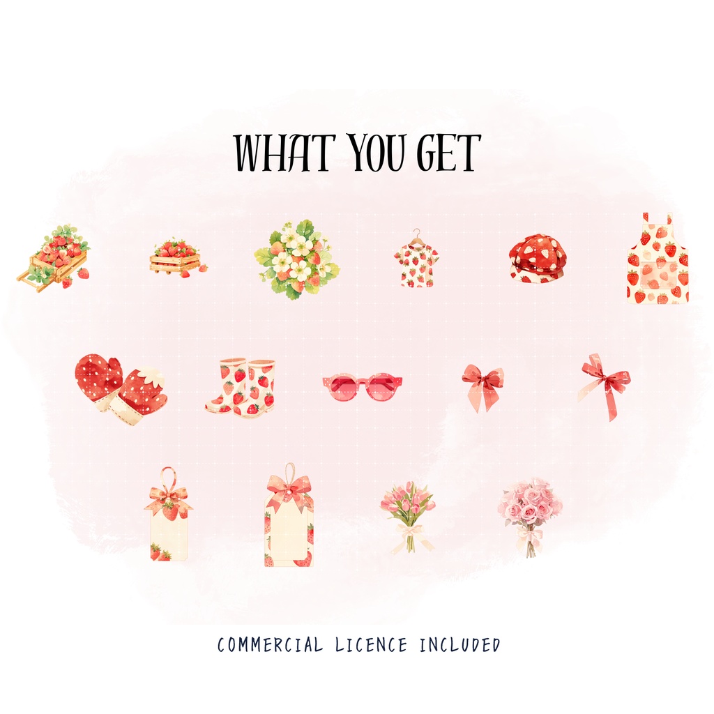 いちご水彩クリップアート素材集|Strawberry Watercolor Clipart Bundle(商用利用OK)