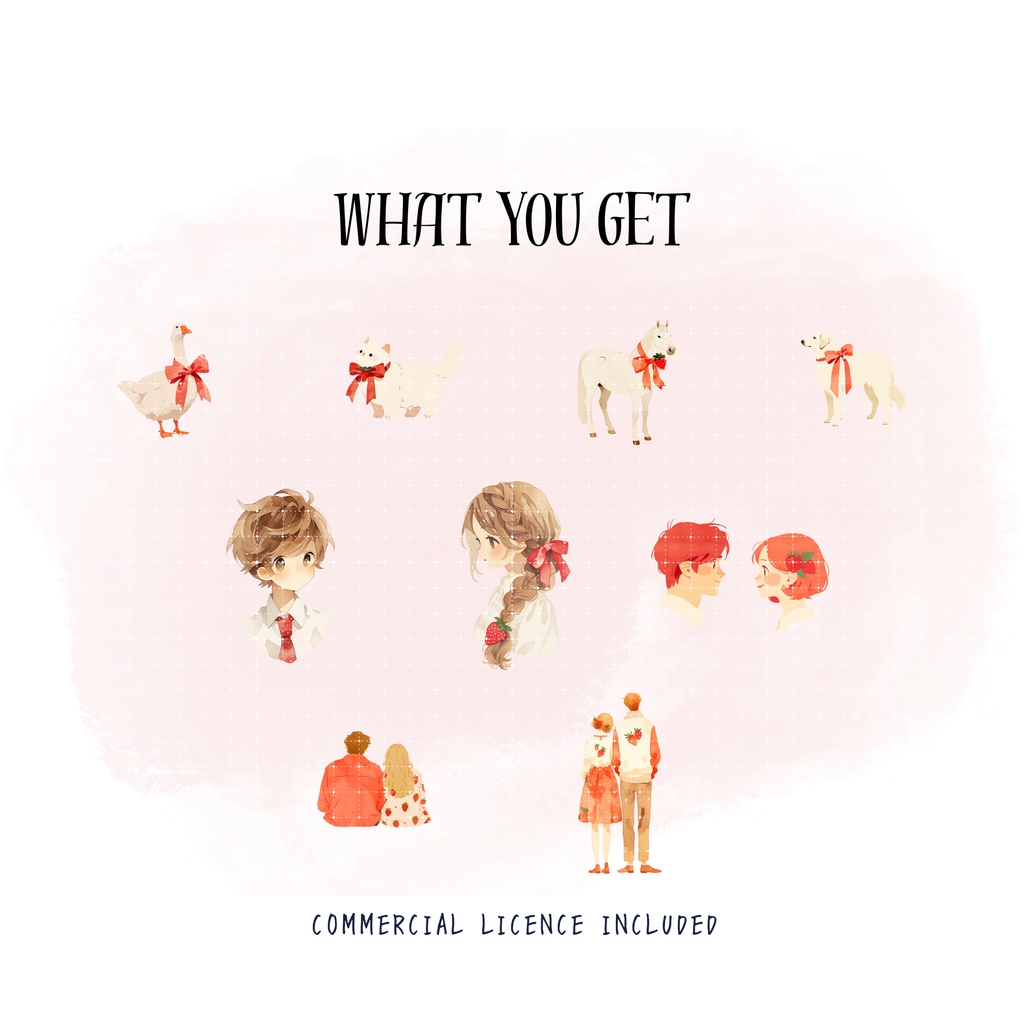 いちご水彩クリップアート素材集|Strawberry Watercolor Clipart Bundle(商用利用OK)