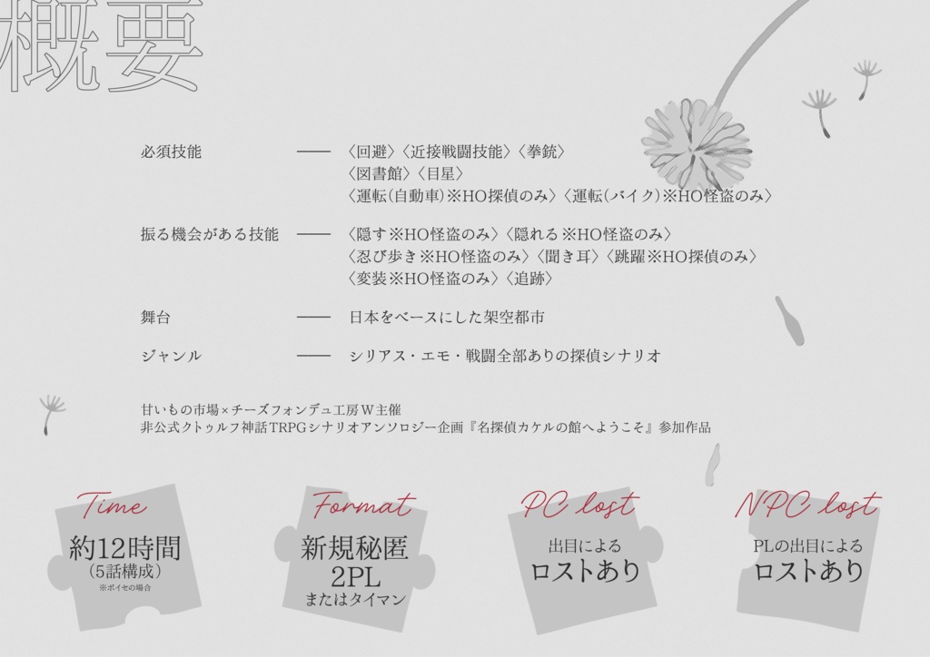【CoC秘匿2PL】拝啓、私の愛した探偵へ【探偵/怪盗】SPLL:E188892