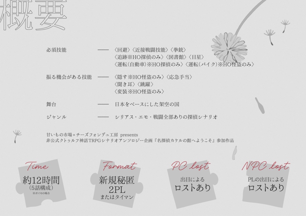 【CoC秘匿2PL】拝啓、私の愛した探偵へ【探偵/怪盗】SPLL:E188892