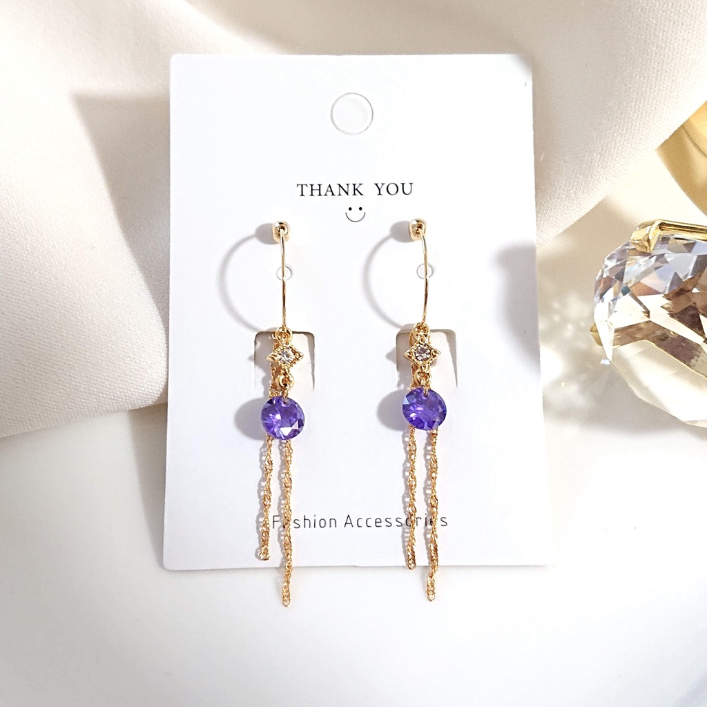 寮カラーストーンチェーンフープイヤリング/ピアス