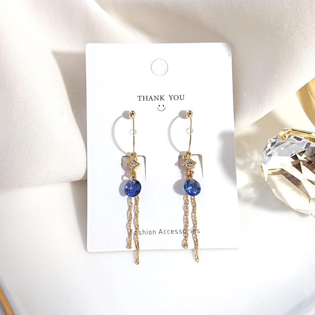 寮カラーストーンチェーンフープイヤリング/ピアス