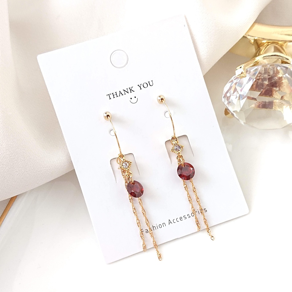 寮カラーストーンチェーンフープイヤリング/ピアス