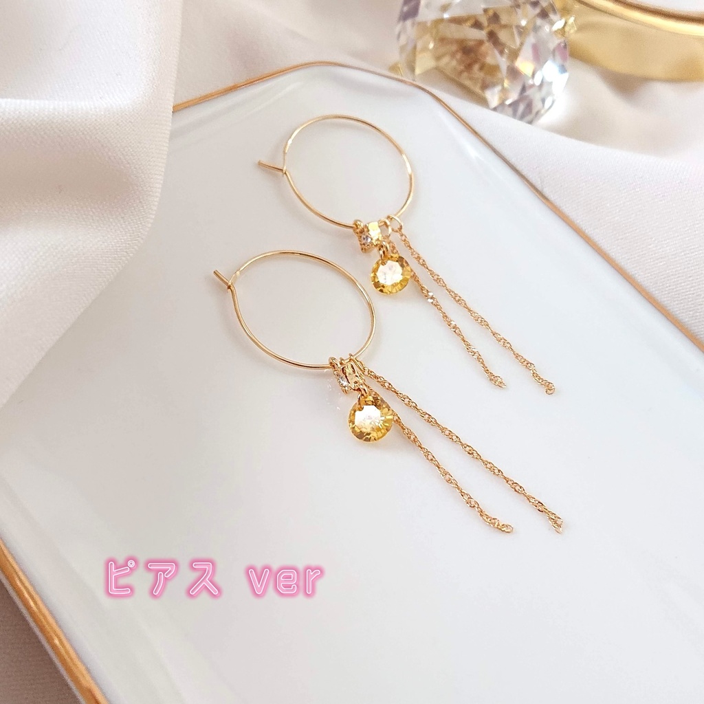 寮カラーストーンチェーンフープイヤリング/ピアス