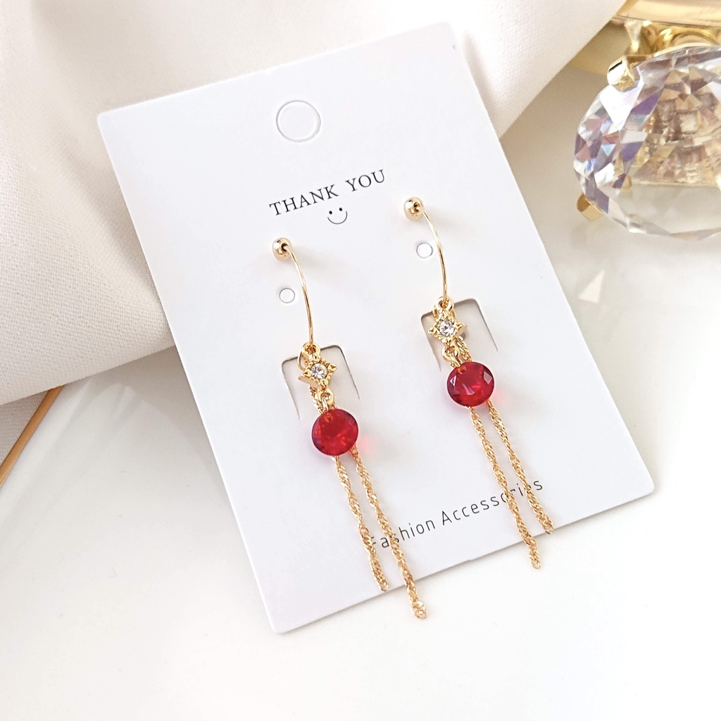 寮カラーストーンチェーンフープイヤリング/ピアス