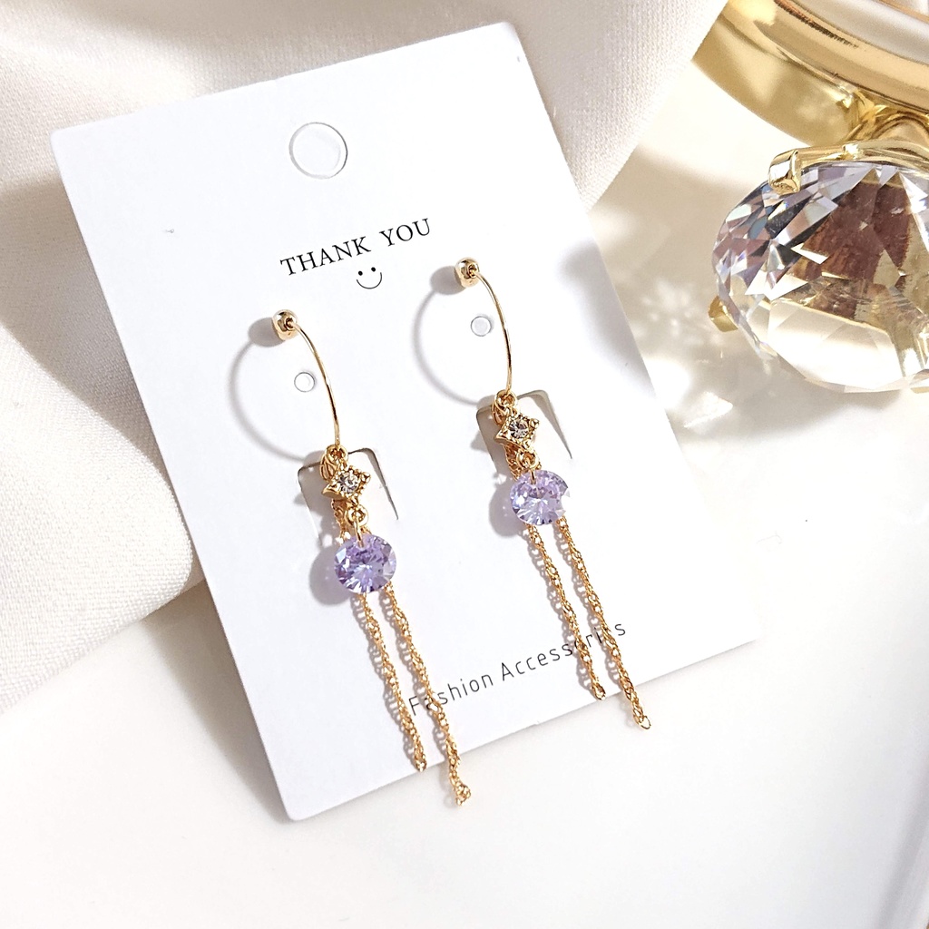 寮カラーストーンチェーンフープイヤリング/ピアス