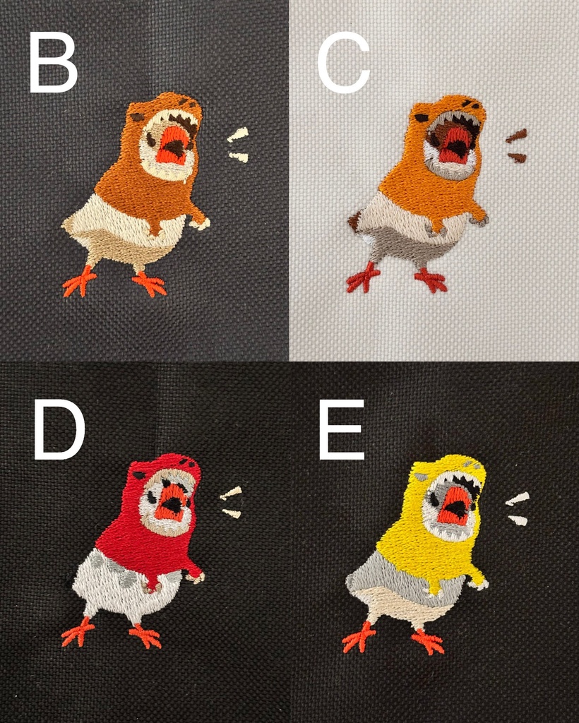 恐竜文鳥刺繍ポーチ※個数限定受注生産