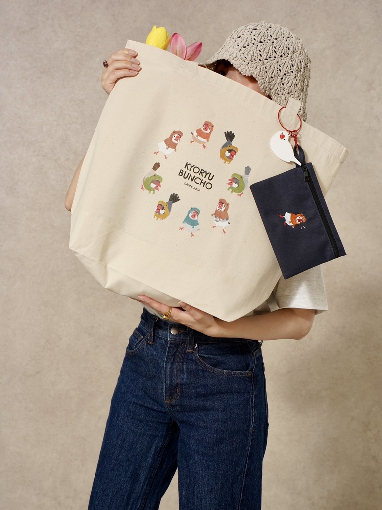 恐竜文鳥キャンバストートバッグ