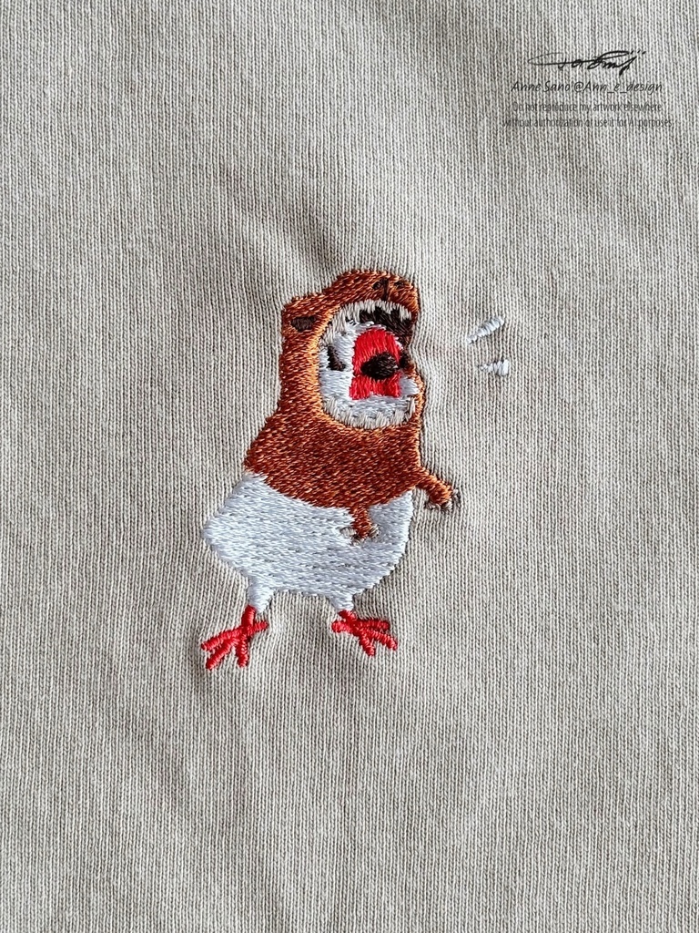 恐竜文鳥刺繍Tシャツ