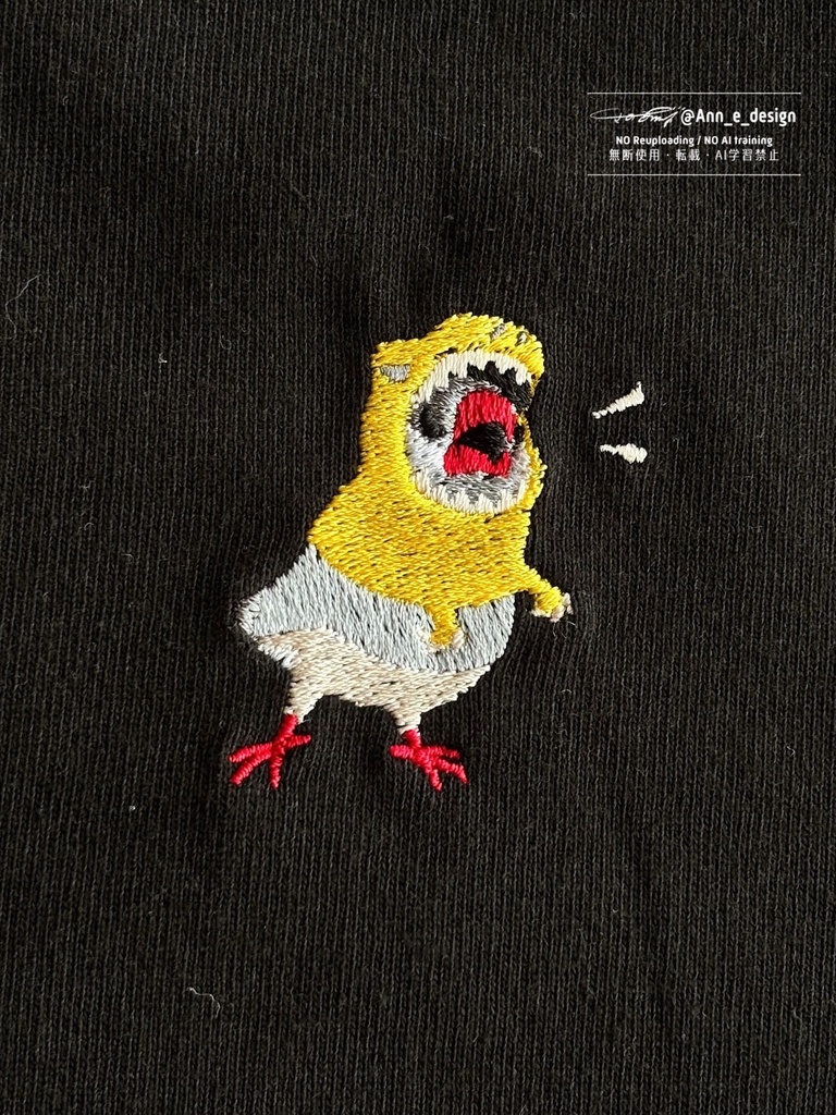 恐竜文鳥刺繍Tシャツ
