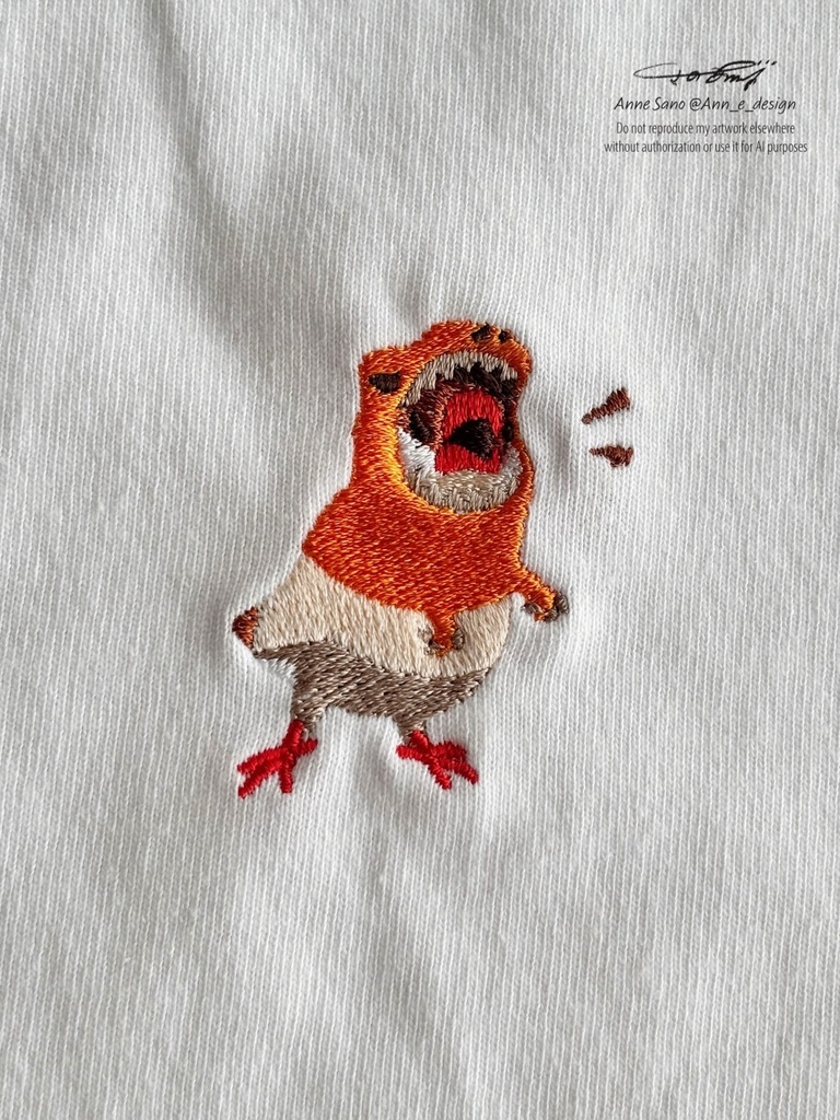 恐竜文鳥刺繍Tシャツ