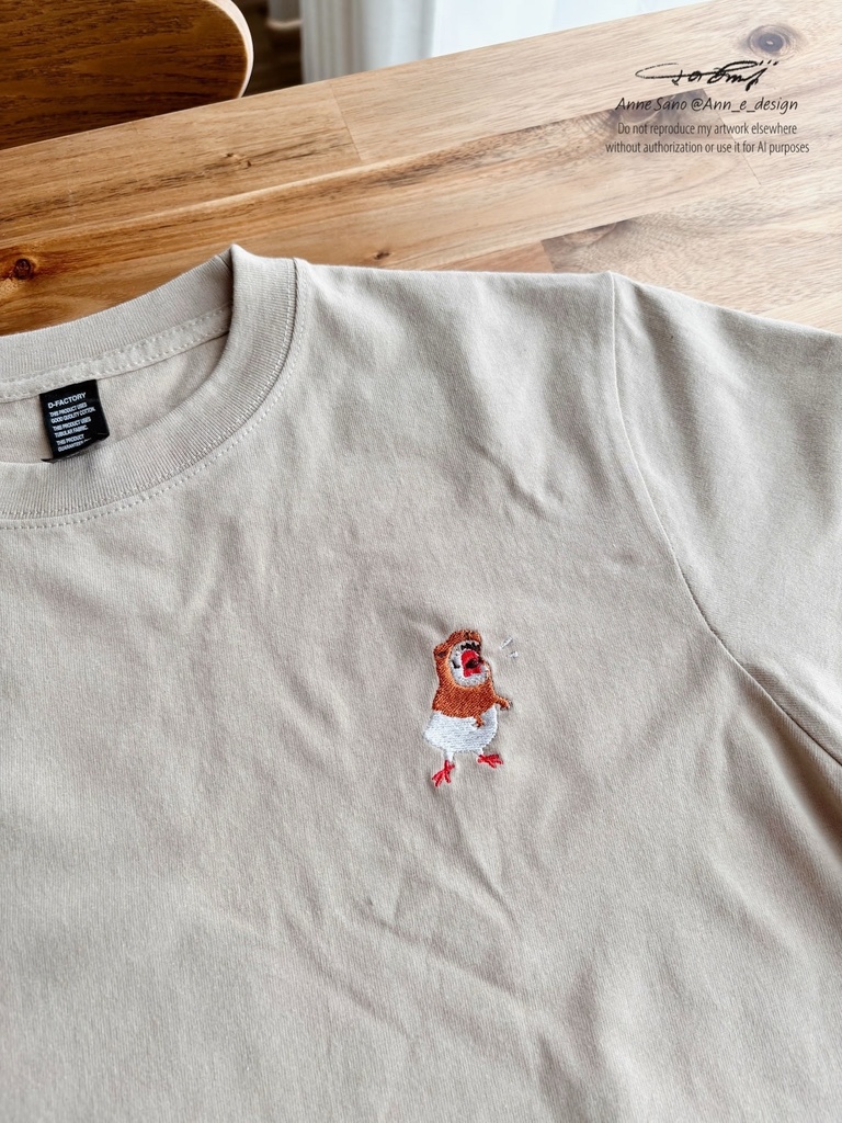 恐竜文鳥刺繍Tシャツ