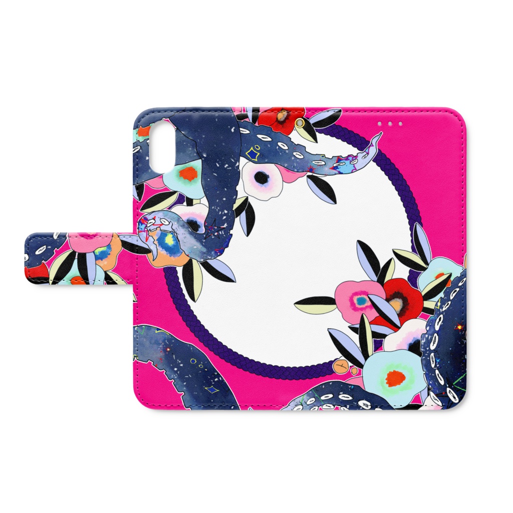 手帳型iPhoneXケース 　蛸椿