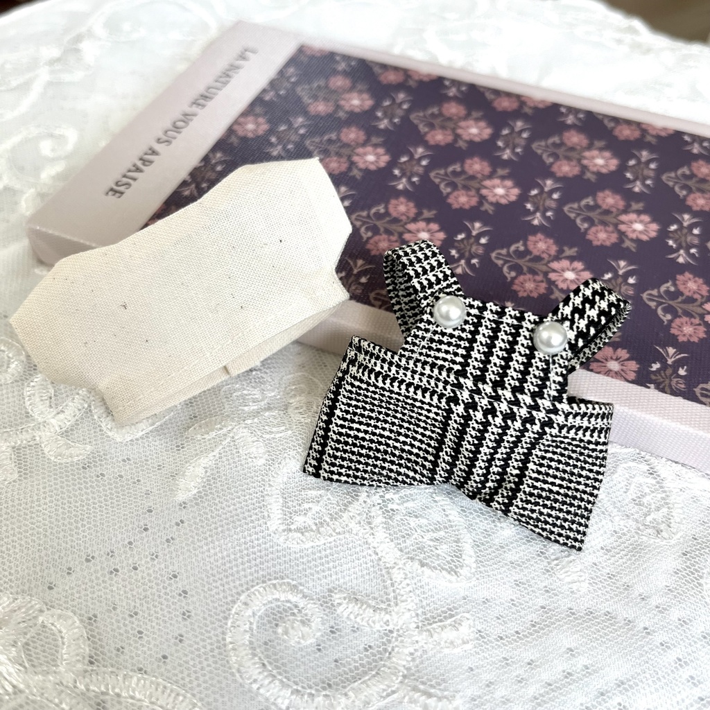 ちびぐるみ用 ぬい服 千鳥格子柄サロペットセット