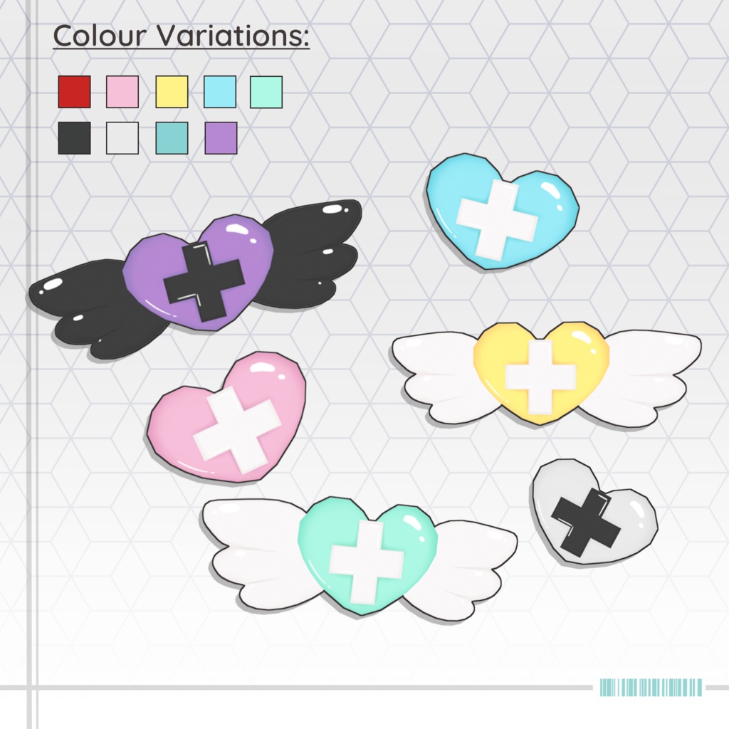 【VRChat】Heart Cross Wing Hairpin / ハートクロスウィングヘアピン