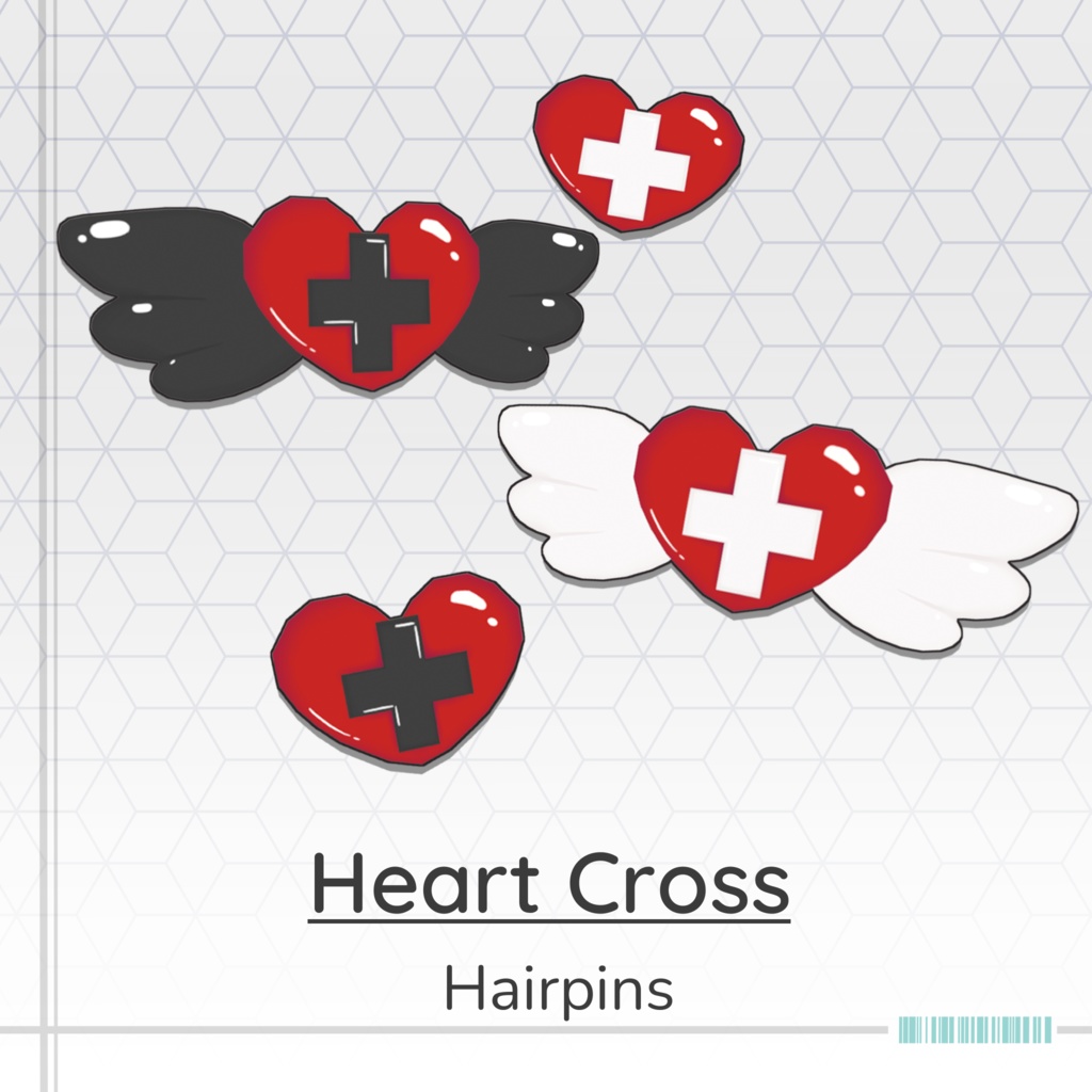 【VRChat】Heart Cross Wing Hairpin / ハートクロスウィングヘアピン 
